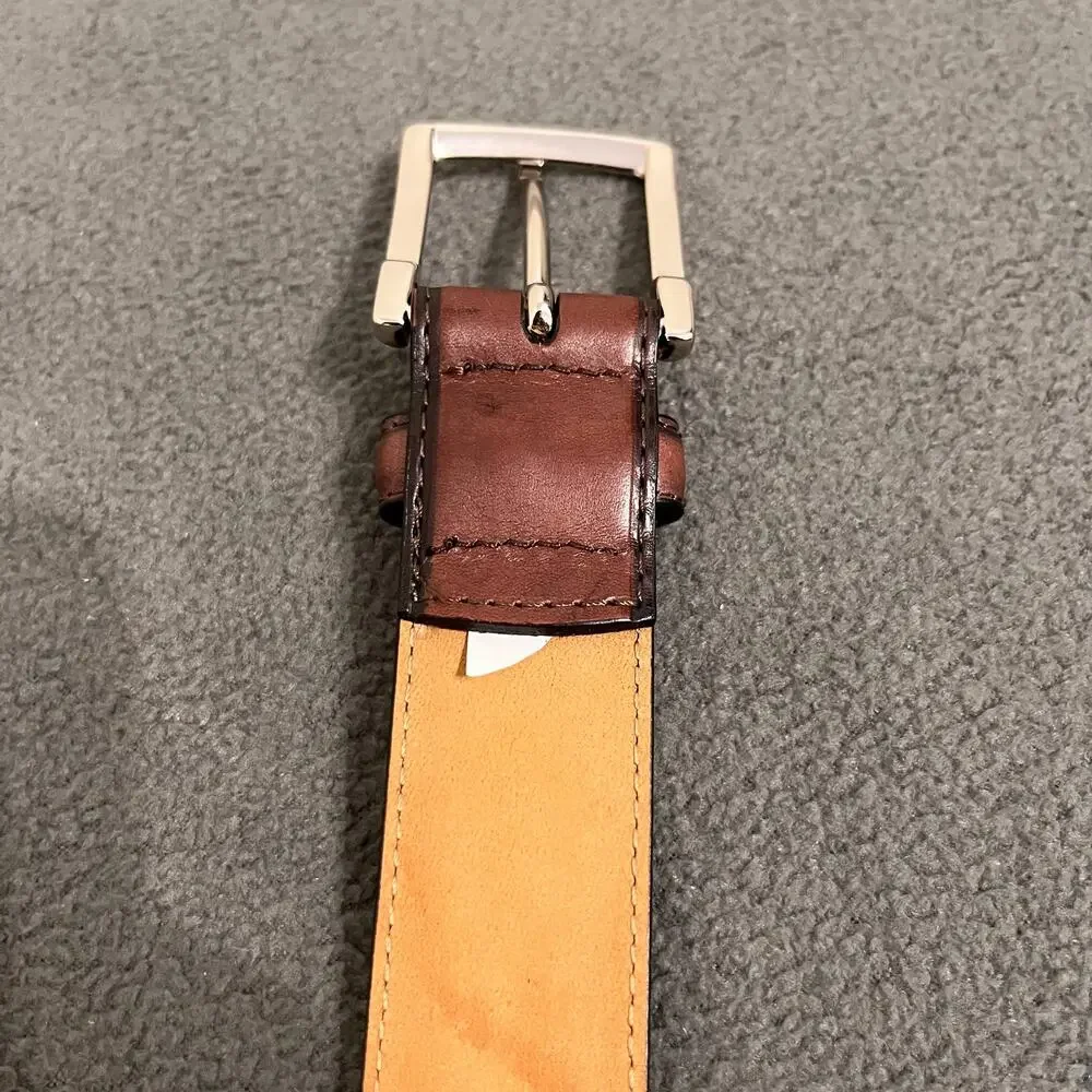 Cole Haan Leather Belt Mens Size 38 /95 Brown Silver Buckle Quiet Luxury Classic